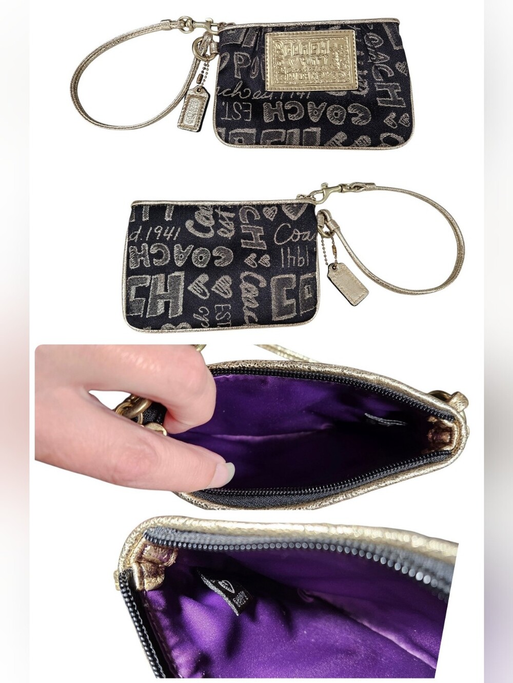 Coach Poppy Graffiti 2010 Black & Gold Storypatch Print Tote with Wristlet - Picture 14 of 16
